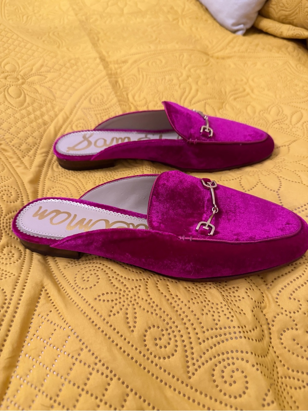 Sam Edelman Fuchsia Velvet Slip-On Mule with Gold Horsebit